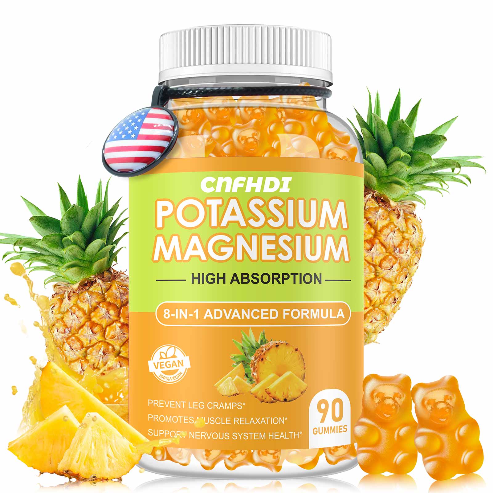 Magnesium Glycinate Gummies 600mg - 90 Ct | Sugar Free Magnesium Potassium Supplement with Vitamin D